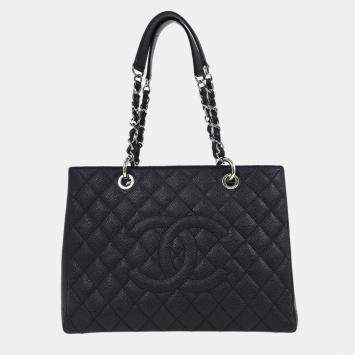 Pre Owned Chanel Black Calfskin Grand Shopping Tote GST Chain Handbag