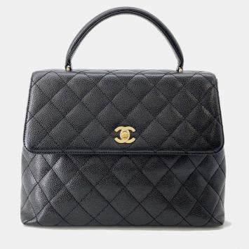 Pre Owned Chanel Matelasse Top Handle Bag Black Caviar Leather