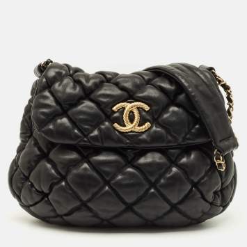 Pre Owned Chanel Bubble Black Quilted Leather Flap Shoulder Bag