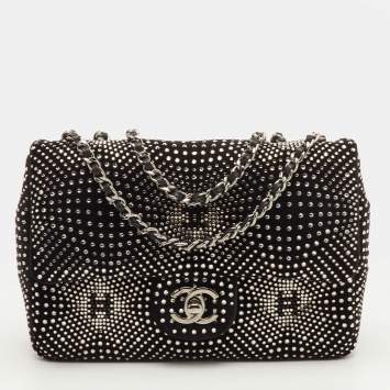 Pre Owned Chanel Strass Evening Mini Black Velvet Flap Bag