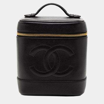 Pre Owned Chanel Black CC Caviar Vanity Case