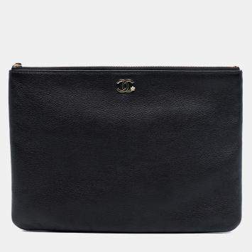 مملوكة مسبقًا حقيبة كلتش شانيل وسّط كافيار حظ البرسيم أسود