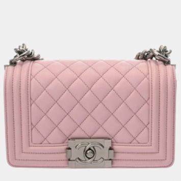 Pre Owned حقيبة شانيل بوي شانيل يد صغيرة ٢٠ سم جلد كافيار وردي حقيبة كتف