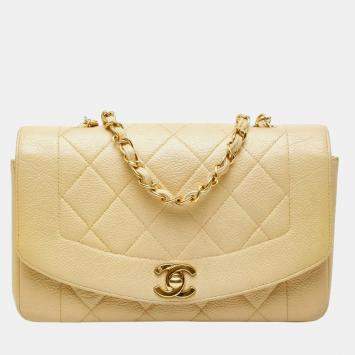 مملوكة مسبقًا Chanel Matelasse Coco Mark Diana Crossbody Chain Shoulder Bag In Beige Caviar Skin