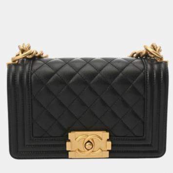 مملوكة مسبقًا Chanel Boy Chanel Small Handbag 20Cm Black Caviar Skin Shoulder Bag