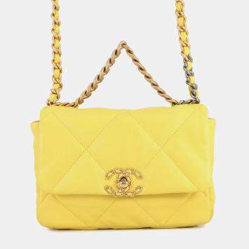 Pre Owned Chanel Chain Shoulder Bag Chanel19 Matelasse Coco Mark Flap Lambskin