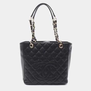 Pre Owned Chanel Matelasse Pst Tote Bag Caviar Skin Grained Calf Black