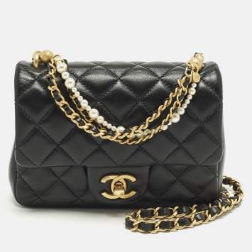مملوكة مسبقًا Chanel Square Mini Pearl Twist Black Quilted Leather Flap Bag