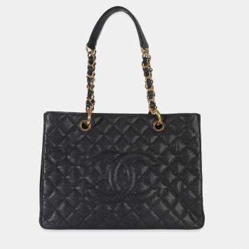 Pre Owned Chanel Black Quilted Caviar Grand Shopper Tote