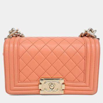 مملوكة مسبقًا Chanel Orange Leather Boy Bag Small