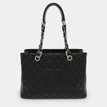 Pre Owned Chanel GST Black Caviar Leather Shopper Tote