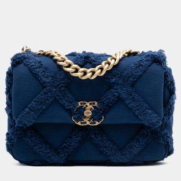 Pre Owned Chanel Blue Medium Canvas and Cotton 19 Flap