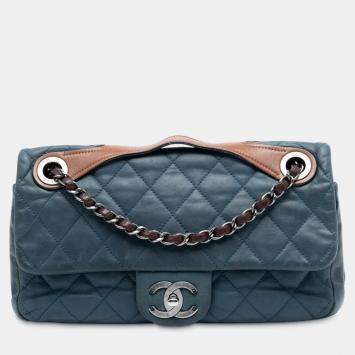 Pre Owned Chanel Blue Medium Iridescent Calfskin In The Mix Flap
