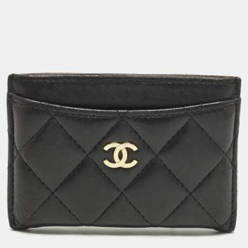 Pre Owned Chanel CC Black Quilted Leather Card Holder