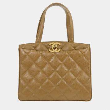 Pre Owned Chanel Beige Calfskin Handbag