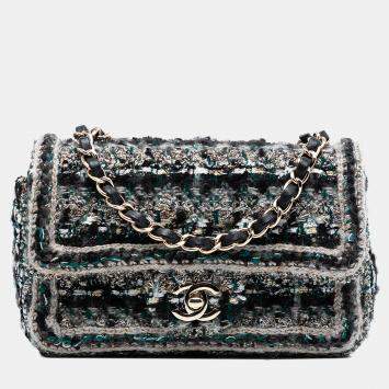 مملوكة مسبقًا Chanel Black Mini Rectangular Classic Tweed Braided Single Flap