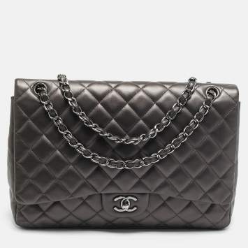 Pre Owned Chanel Classic Single Maxi Metallic Quilted Leather Flap Bag
