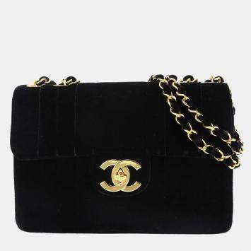 Pre Owned Chanel Mademoiselle Chain Shoulder Bag In Black Velvet