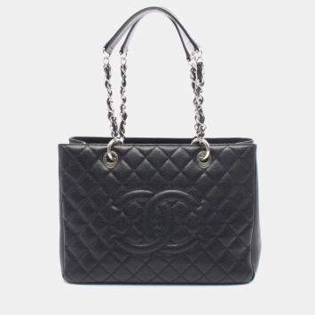 مملوكة مسبقًا Chanel Matelasse Grand Shopping Gst Tote Bag In Calfskin Leather Black