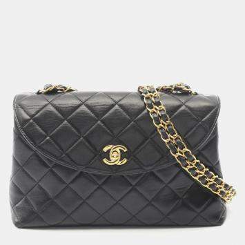 Pre Owned حقيبة كتف شانيل ماتيلسه جلد الحمل أسود