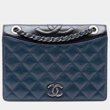 Pre Owned Chanel Blue Medium Quilted Lambskin Ballerine Flap