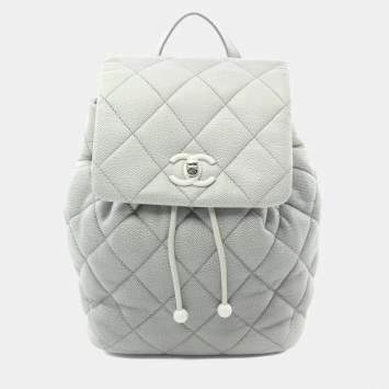 Pre Owned Chanel Matelasse Backpack Leather Grained Calfskin Grey