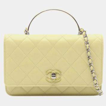 Pre Owned Chanel Matelasse Shoulder Bag Lambskin Leather Yellow