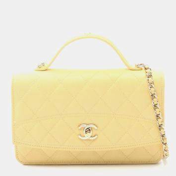 مملوكة مسبقًا Chanel Matelasse Top Handle Shoulder Bag In Grained Calfskin Caviar Yellow
