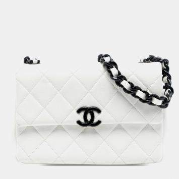 Pre Owned حقيبة شانيل ماي إيفريثنج فلاب كافيار مبطن أبيض صغيرة