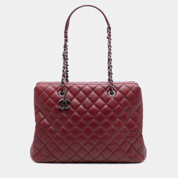 Pre Owned Chanel Red Large CC Quilted Caviar City Shopping Tote