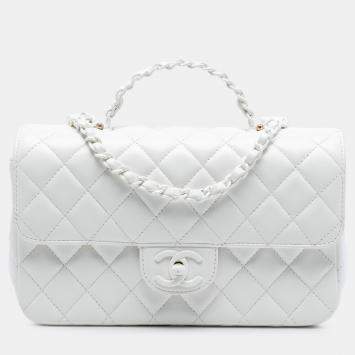 مملوكة مسبقًا Chanel White Mini Quilted Lambskin Coco Top Handle Bag
