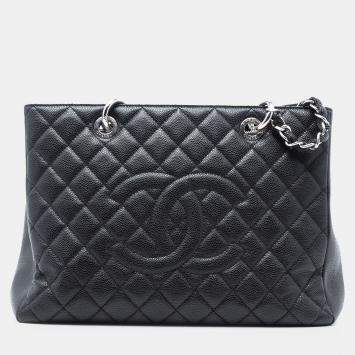 Pre Owned حقيبة تسوق شانيل جراند جلد كافيار أسود