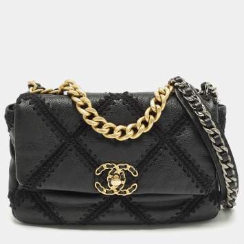Pre Owned Chanel 19 Crochet Small Black Quilted Leather Flap Bag