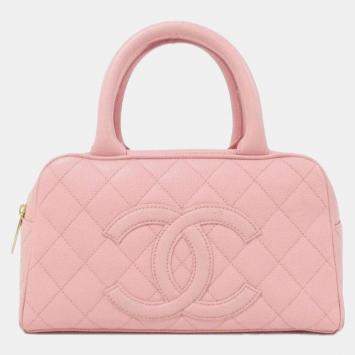 Pre Owned شنيل حقيبة بوسطن جلد عجل وردي