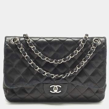 Pre Owned Chanel Classic Double Flap Jumbo Black Quilted Leather Bag