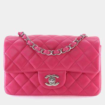 Pre Owned Chanel Mini Pink Lambskin Rectangular Classic Flap Bag