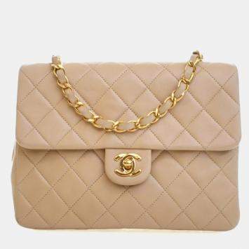 Pre Owned Chanel Vintage Small Lambskin Square Classic Flap Bag