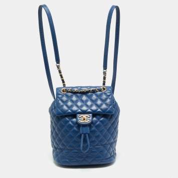 Pre Owned Chanel Urban Spirit Small Blue Quilted Leather Backpack