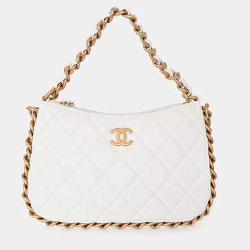 Pre Owned Chanel 2023 White Leather Mini Chain CC Round Hobo Bag GHW
