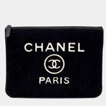 Pre Owned حقيبة شانيل دوبلفيل قماش أسود جديدة متوسطة