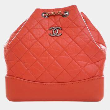 Pre Owned Chanel Red Small Aged Calfskin Gabrielle Backpack