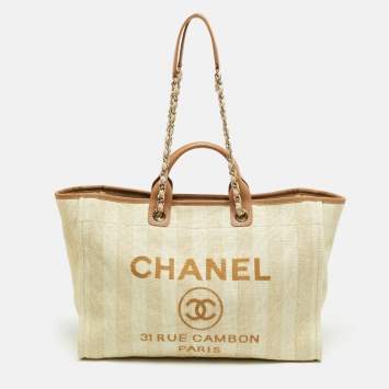 Pre Owned Chanel Deauville Extra Large Tan/Natural Raffia Shopper Tote