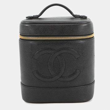 مملوكة مسبقًا حقيبة فانتي شانيل شعار سي سي جلد عجل أسود