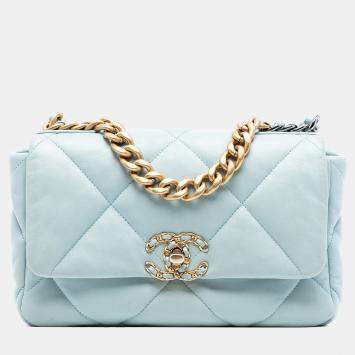 Pre Owned Chanel Blue Medium Lambskin 19 Flap