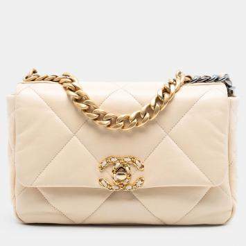 Pre Owned حقيبة شانيل جلد خروف بني متوسطة 19 بقلاب