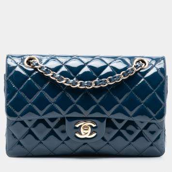 مملوكة مسبقًا Chanel Blue Small Classic Patent Double Flap