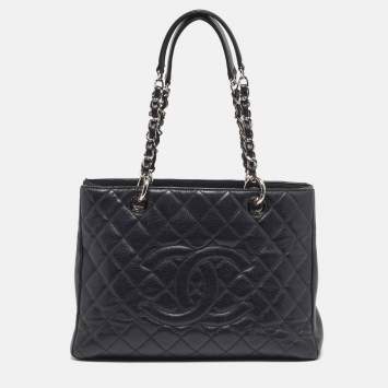 Pre Owned Chanel Grand Shopper Black Quilted Caviar Leather Tote