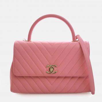 Pre Owned حقيبة يد شانيل كوكو شيفون كافيار زهري صغير بيد علوية