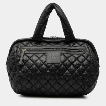 Pre Owned Chanel Black Quilted Nylon Coco Cocoon Bowling Bag
