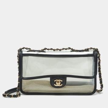 مملوكة مسبقًا Chanel Sand By The Sea Black/Transparent Leather and PVC Flap Bag
